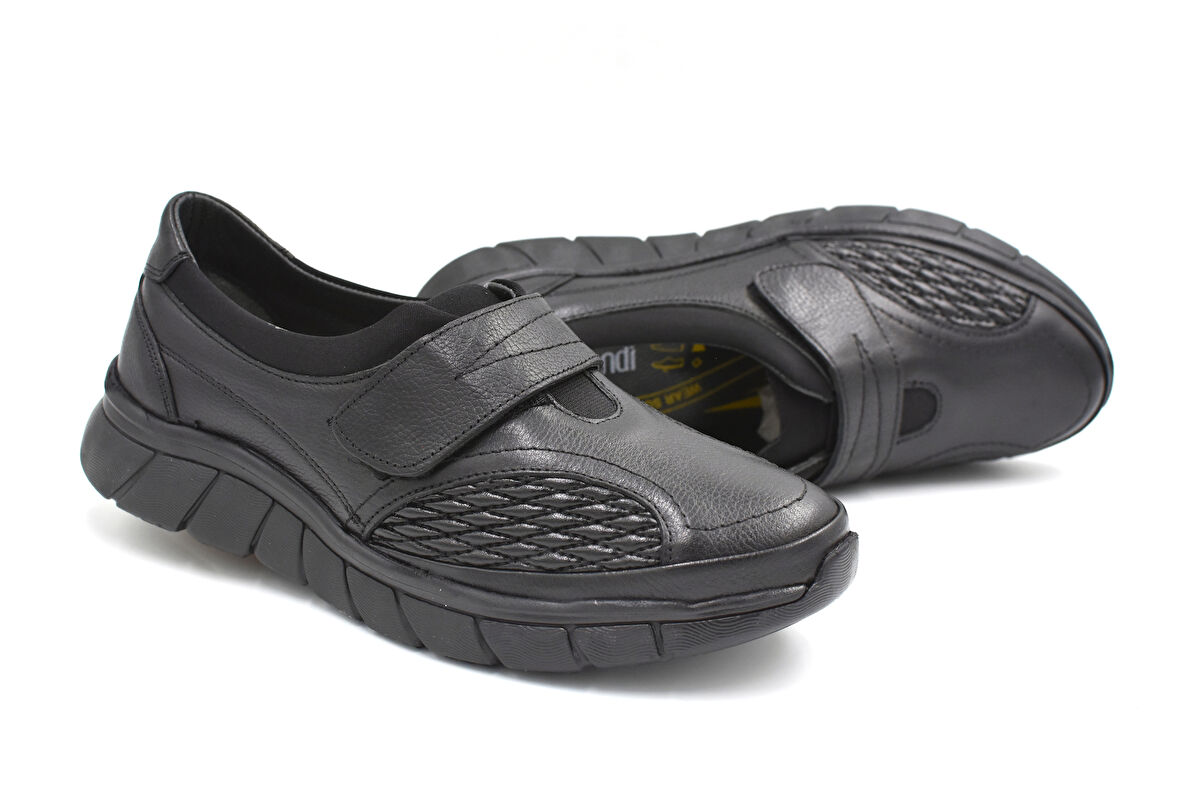 Prego (Ayak Trendi) Hakiki Deri Phlon Hafif Taban Cırtlı Günlük Comfort Kadın Ayakkabı SİYAH