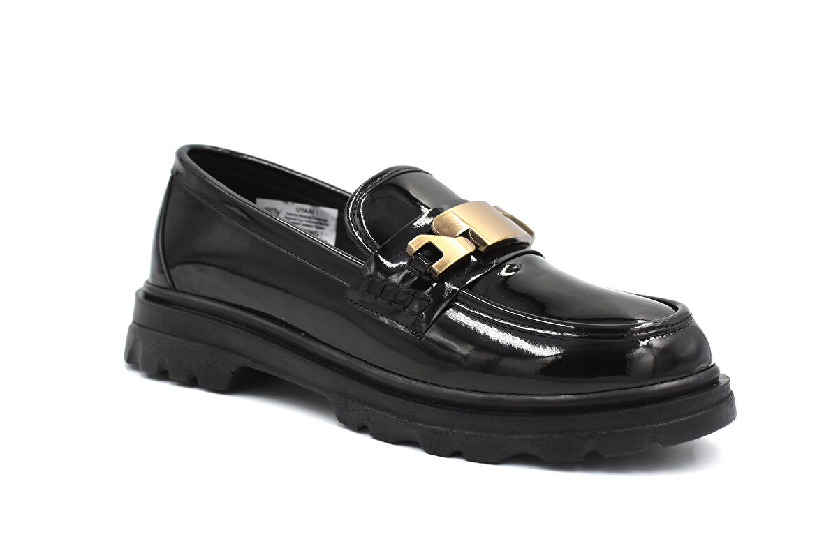 Beyaz (Park Moda) Toka Detaylı Poli Hafif Taban Günlük Kadın Loafer Ayakkabı RUGAN SİYAH