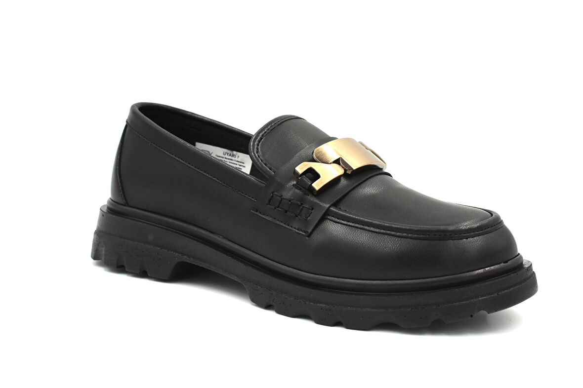 Beyaz (Park Moda) Toka Detaylı Poli Hafif Taban Günlük Kadın Loafer Ayakkabı SİYAH