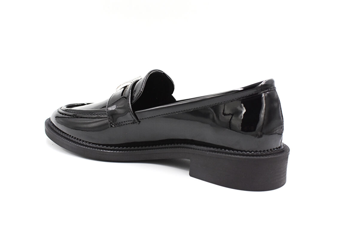 Beyaz (Park Moda) Taş Toka Detaylı Termo Kaymaz Taban Günlük Kadın Loafer Ayakkabı RUGAN SİYAH