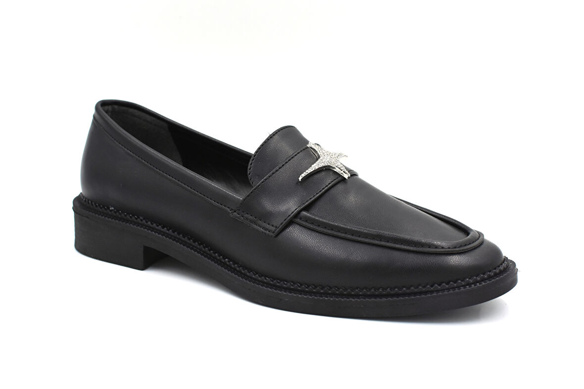 Beyaz (Park Moda) Taş Toka Detaylı Termo Kaymaz Taban Günlük Kadın Loafer Ayakkabı SİYAH