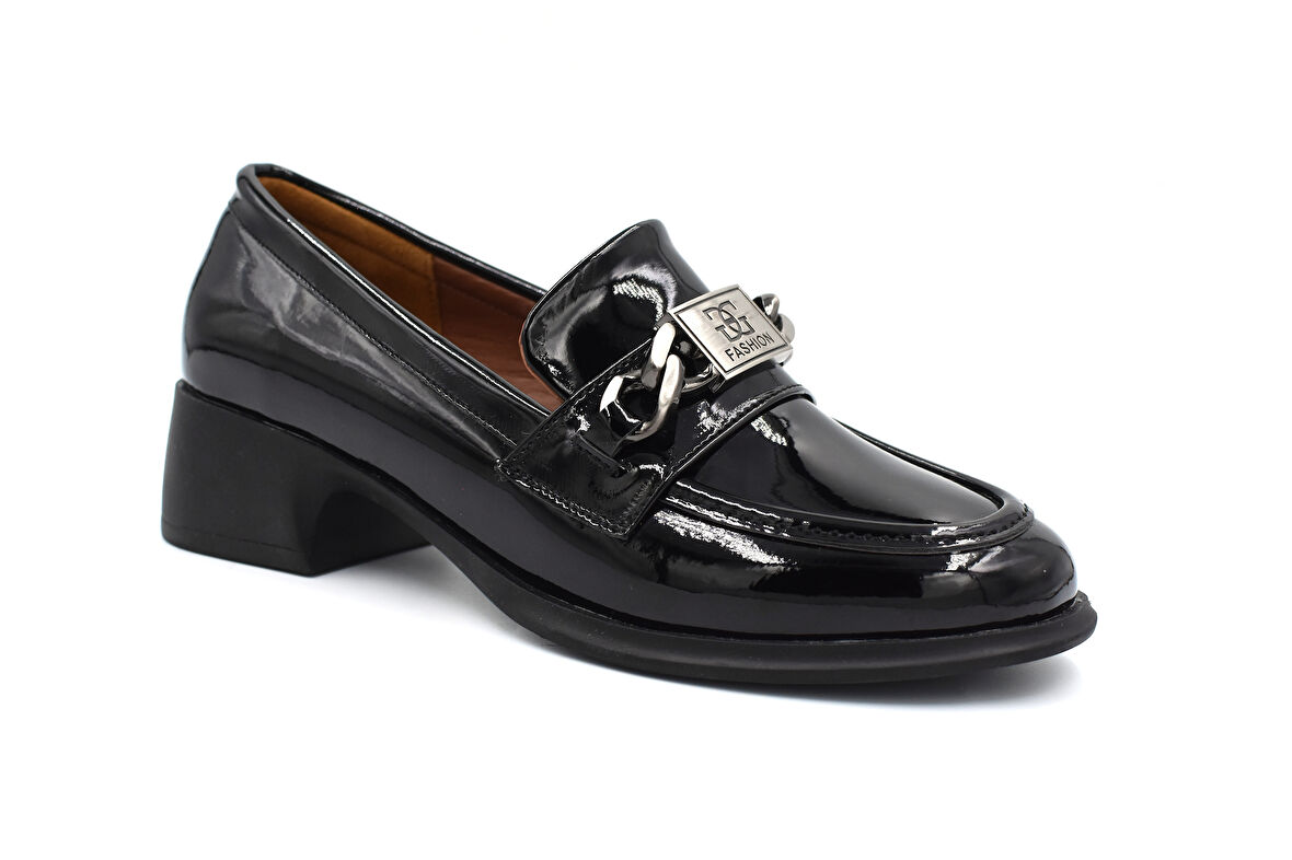 Beyaz (Park Moda) Kalın Topuklu Toka Detaylı Günlük Loafer Kadın Ayakkabı RUGAN SİYAH