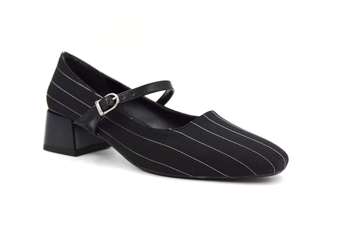 Beyaz (London) Kalın Topuklu Kadın Ayakkabı SİYAH