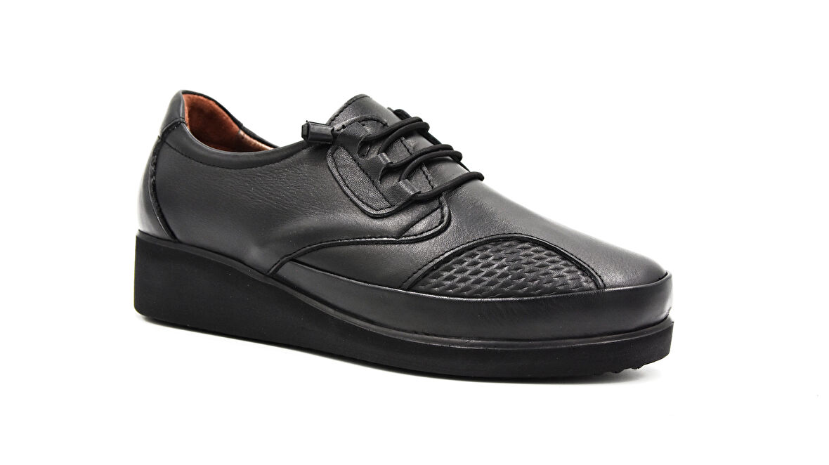 Beyaz (Gnd) Poli Hafif Taban İçi Dışı Hakiki Deri Comfort Günlük Kadın Ayakkabı SİYAH