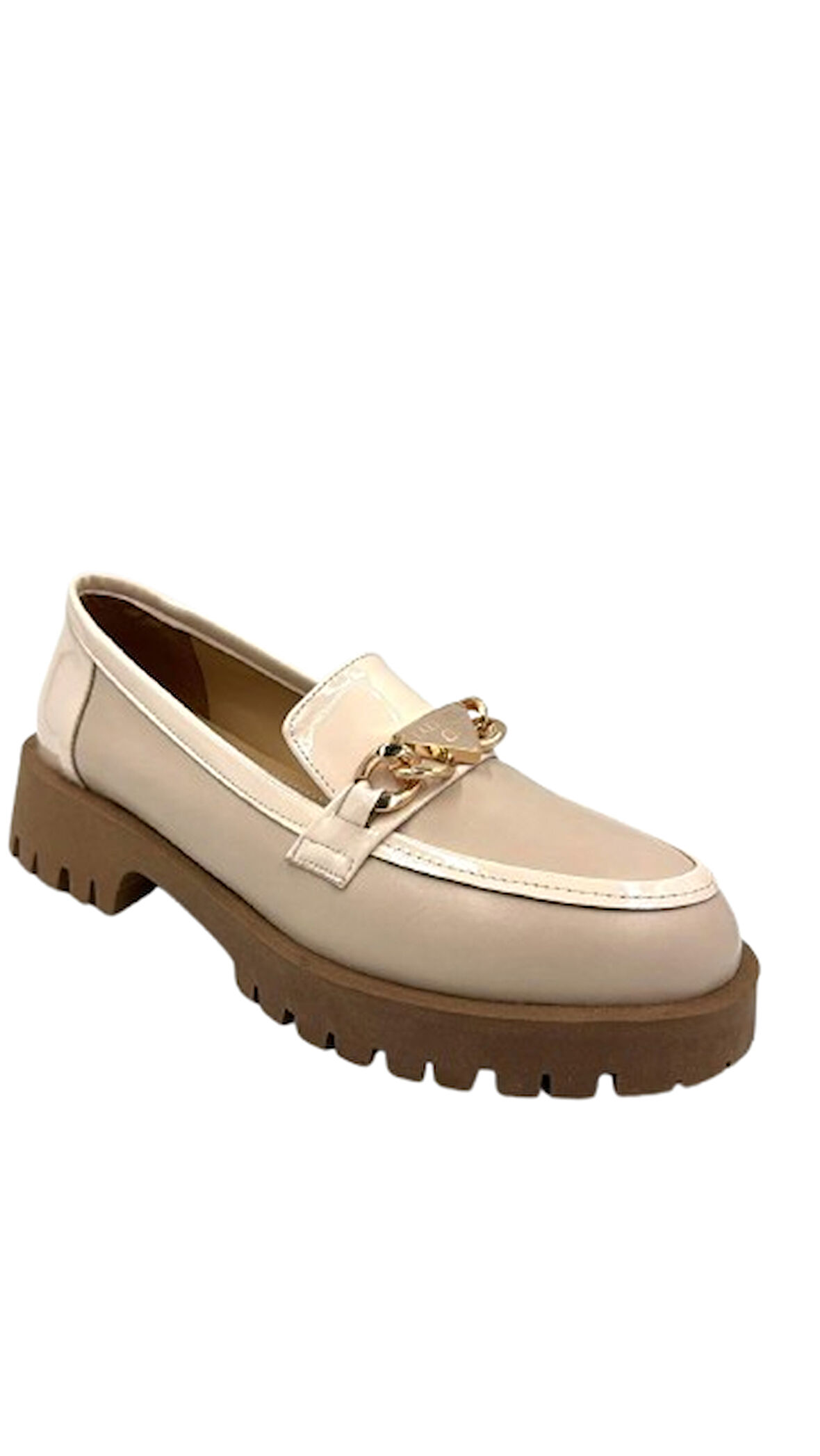 Beyaz (London) Termo Kaymaz Taban Zincir Toka Detaylı Günlük Kadın Loafer Ayakkabı TEN