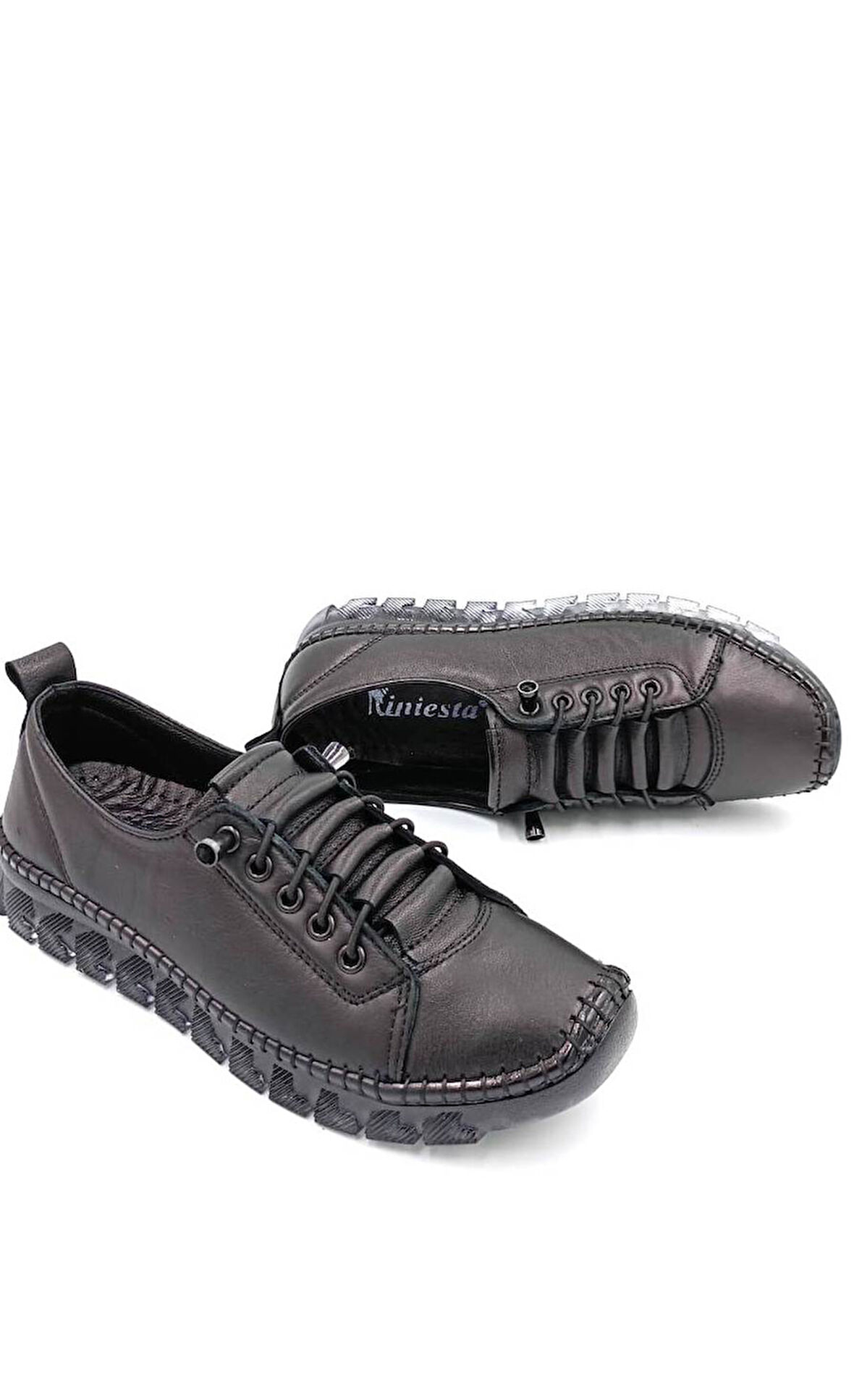 Beyaz (İniesta) Kuko Hakiki Deri Termo Kaymaz Taban Comford Günlük Kadın Ayakkabı SİYAH