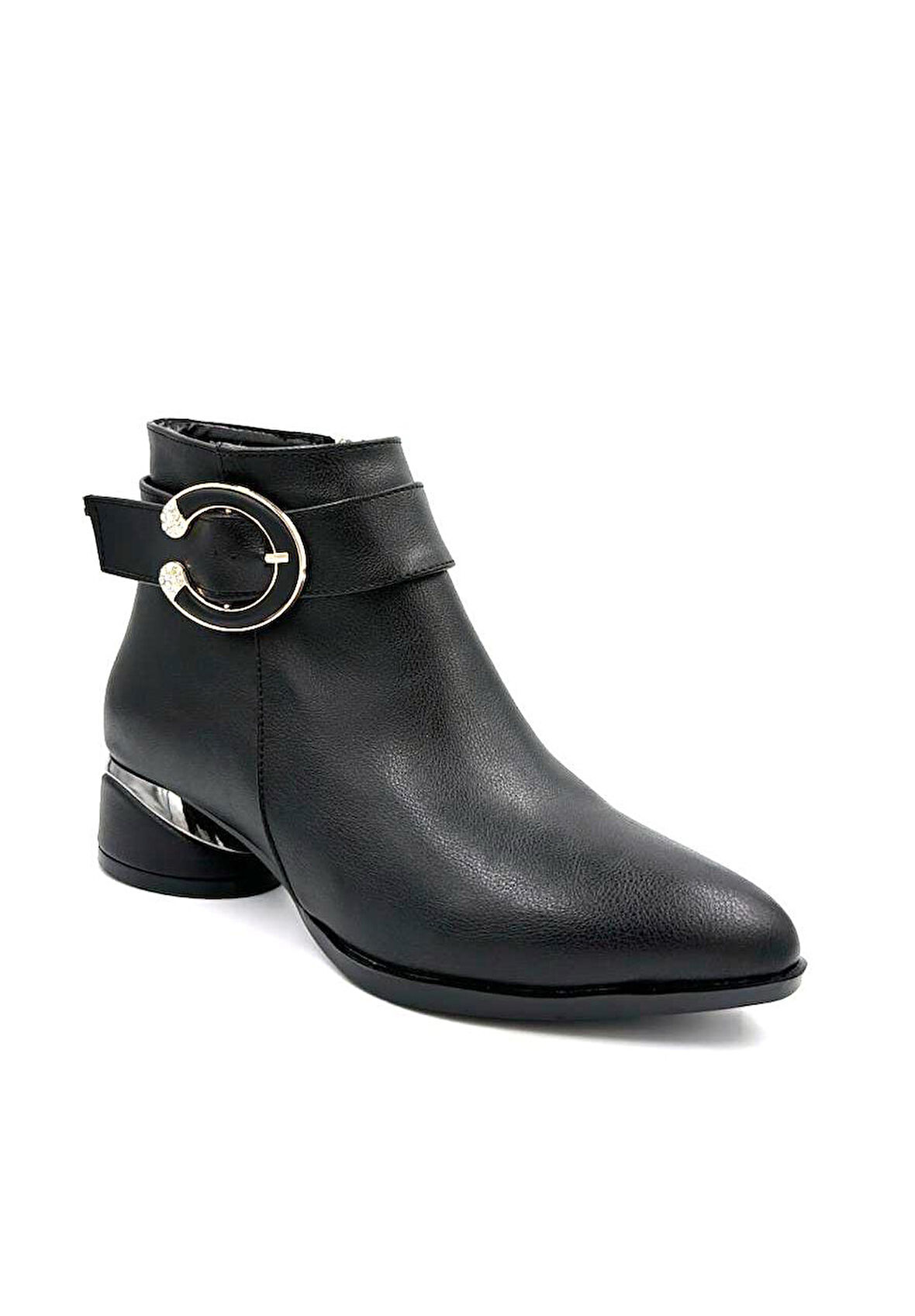 Beyaz (Pine Cone) Mens Yan Toka Detaylı Fermuarlı Kısa Topuklu Günlük Kadın Bot SİYAH