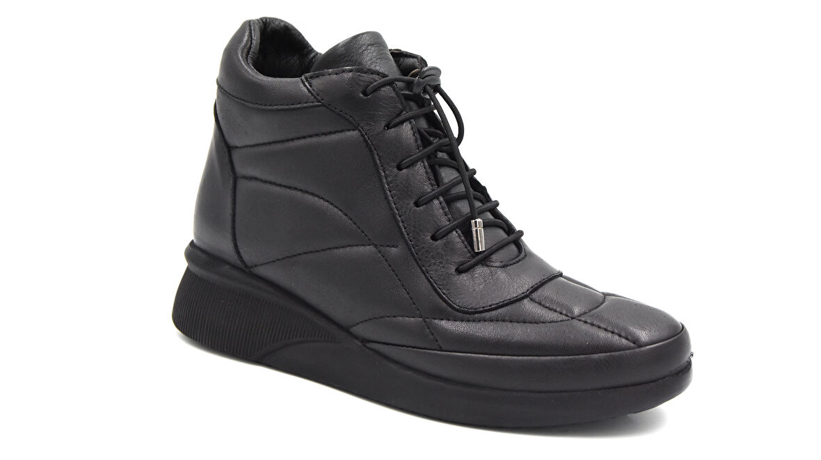 Beyaz (Clavi) Hakiki Deri Poli Hafif Taban Fermuarlı Günlük Kadın Comfort Ayakkabı SİYAH