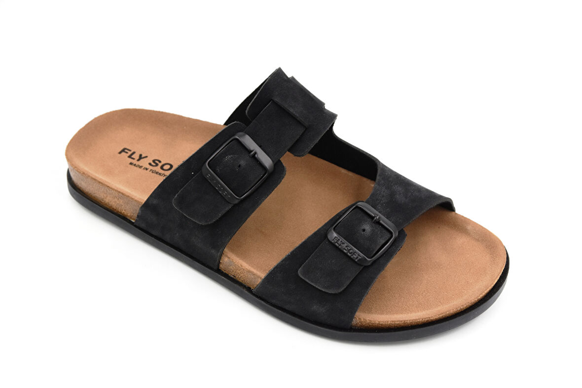 Fly Soft S923 Termo&Poli Kaymaz Hafif Taban Çift Toka Erkek Terlik SİYAH