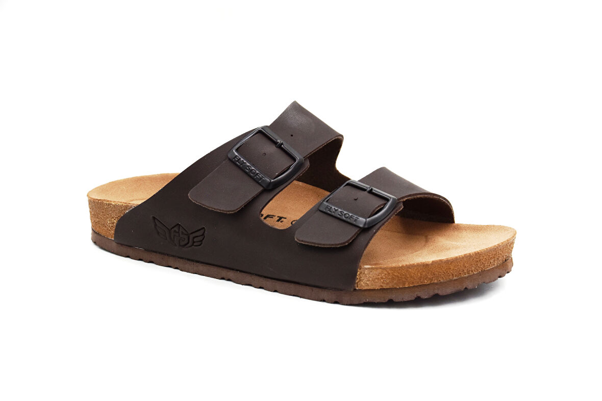 Fly Soft S903 Poli Hafif Taban Çift Toka Erkek Terlik KAHVE