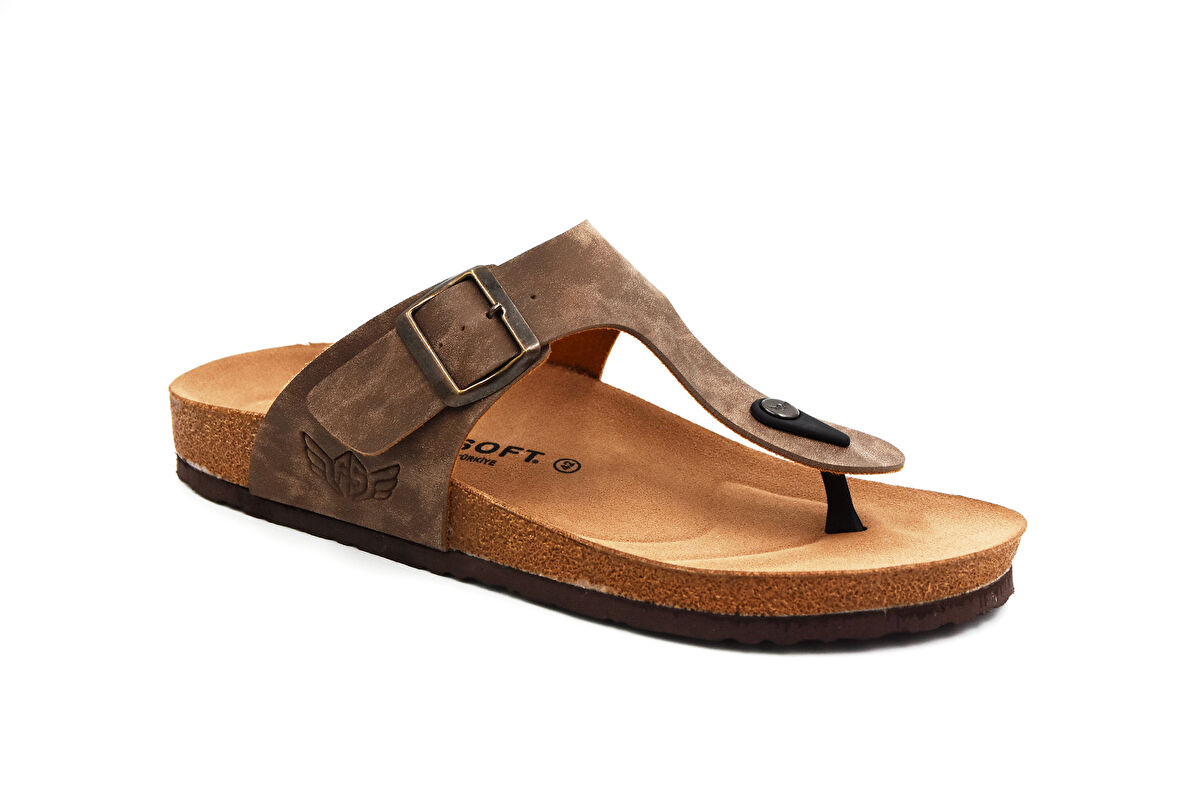 Fly Soft Mıkanos S903 Poli Hafif Taban Tokalı Erkek Terlik AÇIK KAHVE