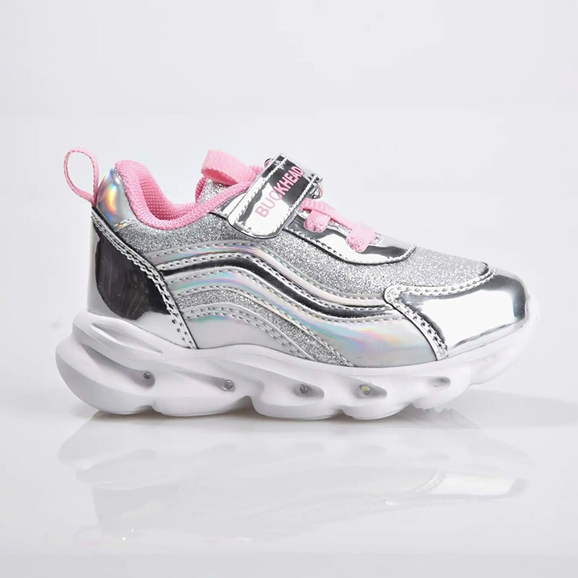Buckhead 4430 Glossy Shıny Işıklı Çocuk Cırtlı Spor Ayakkabı GUMÜŞ