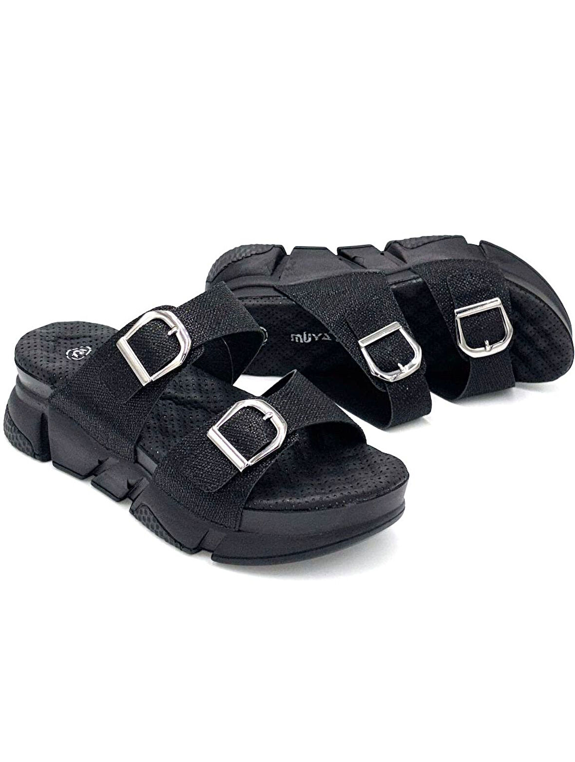 Muya Kiirus Masajlı Taban Çift Tokalı Kadın Terlik SİYAH