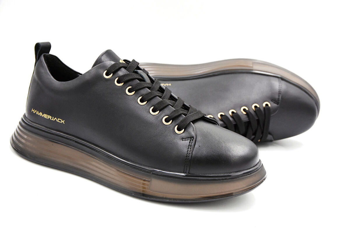 Hammer Jack Rabat M Hakiki Deri Erkek Şeffaf Taban Günlük Erkek Ayakkabı SİYAH