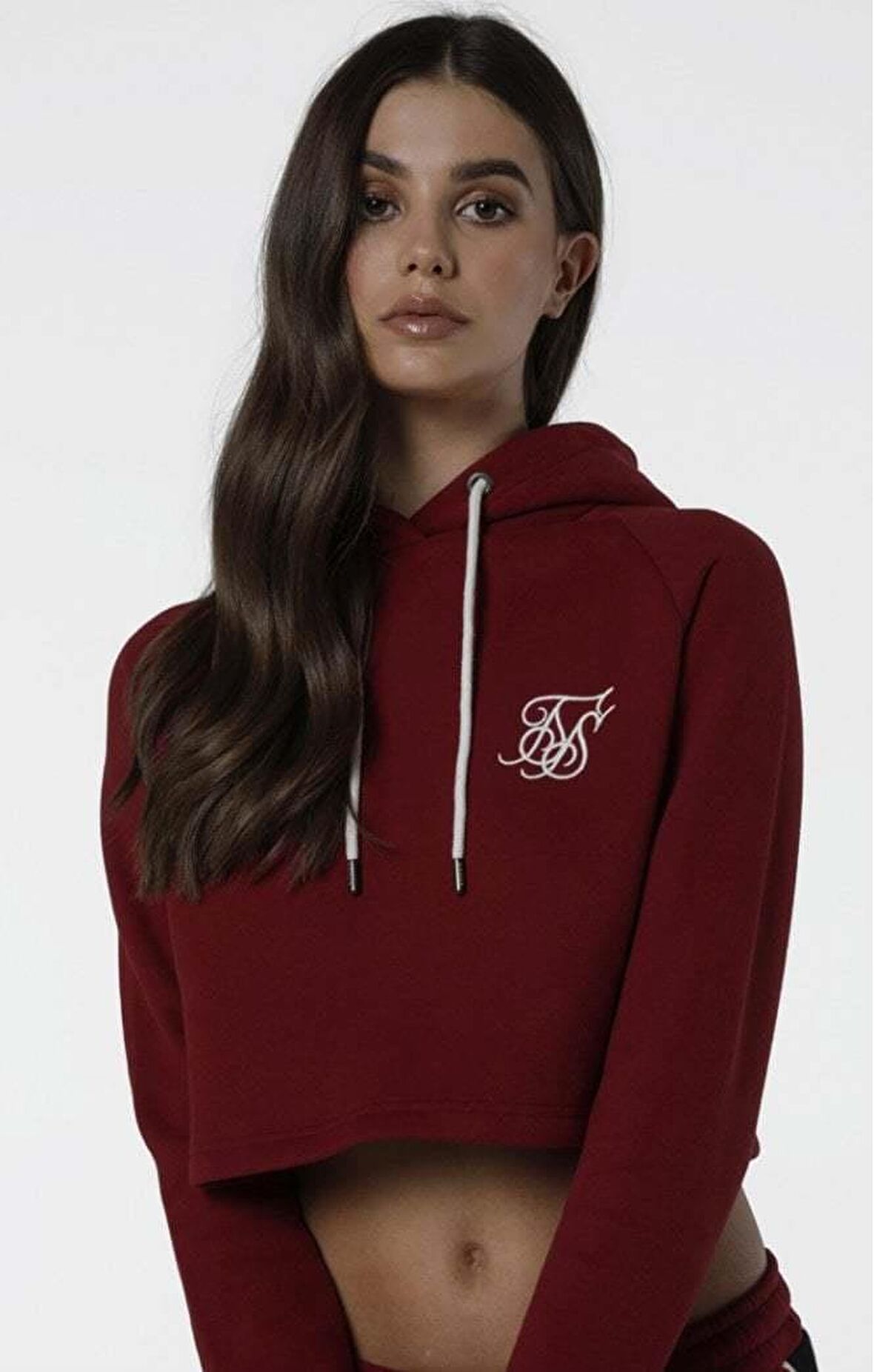 SikSilk Crop Bordo Kapşonlu Bayan Sweatshirt