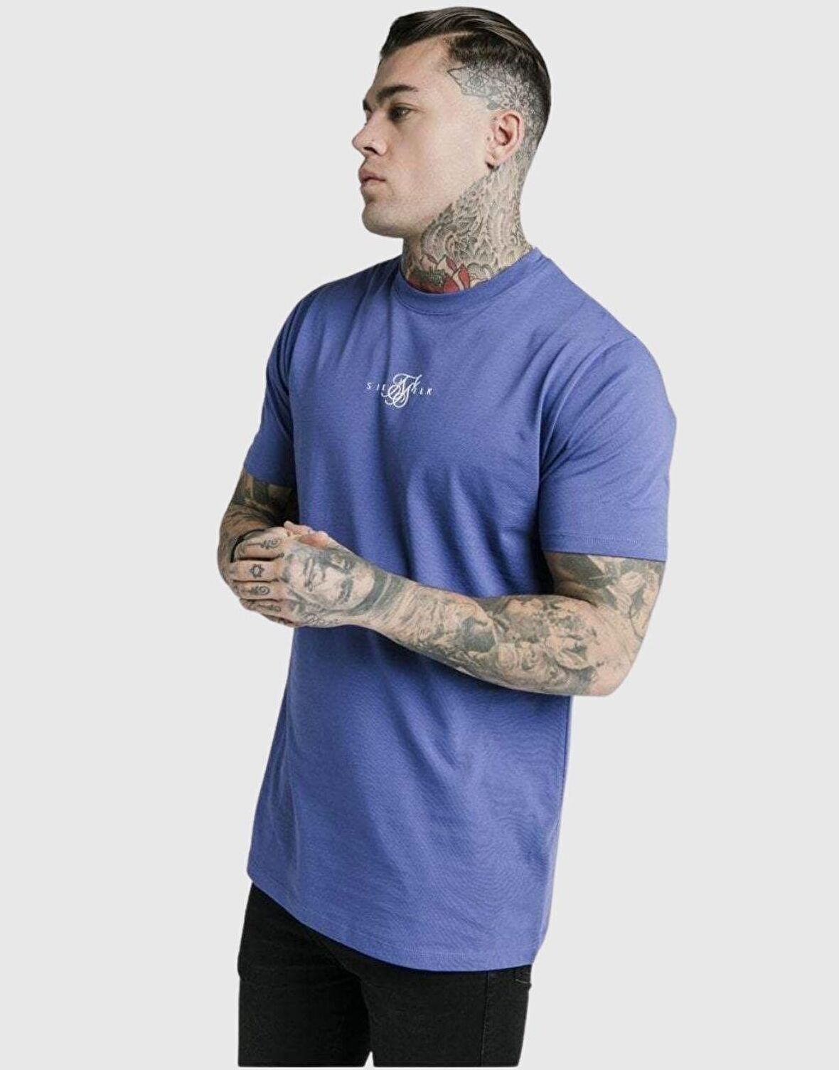 SikSilk Regular Basic Erkek T-Shirt Mavi Mavi-Xs