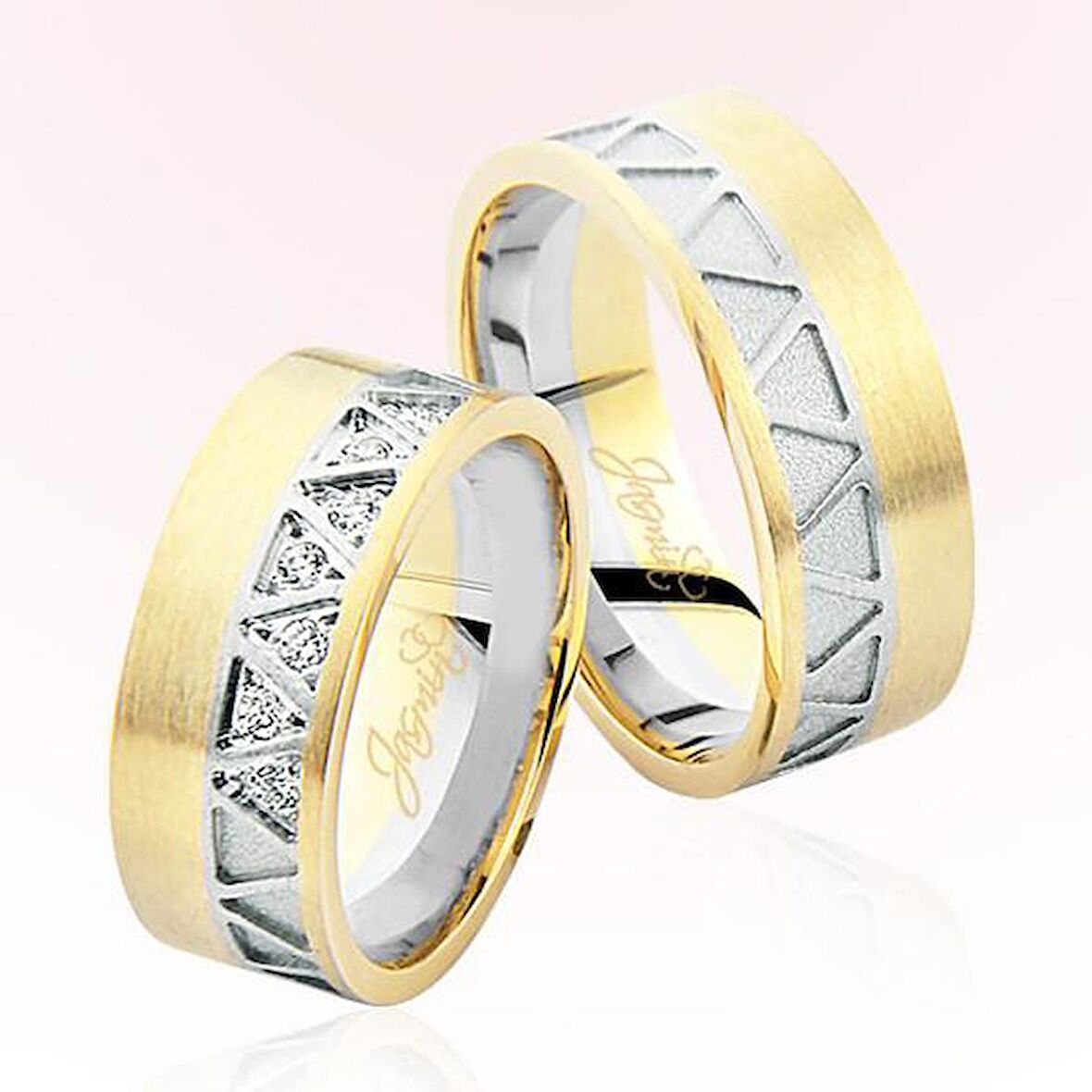 Sarı Beyaz Desenli Altın Alyans 4501