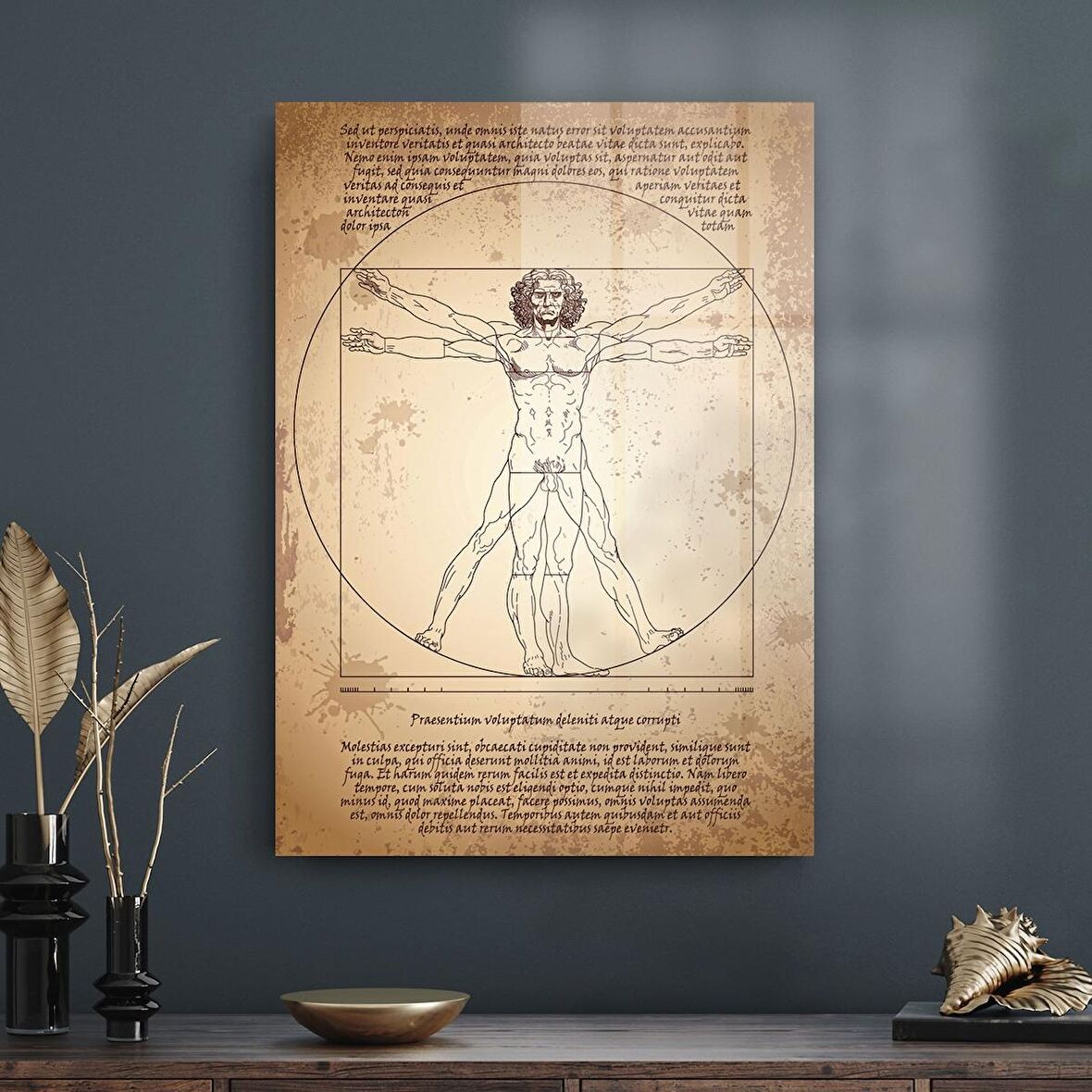Decovetro Davinci Vitruvius Adamı Cam Tablo
