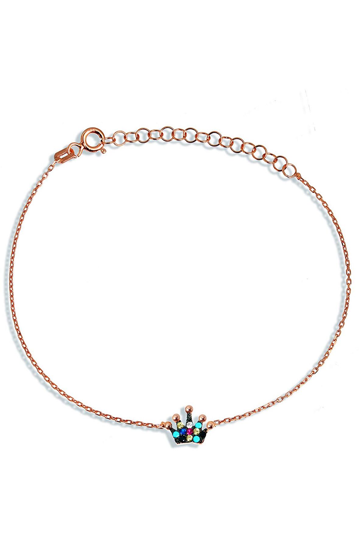 Renkli Taşlı 925 Ayar Gümüş Taç Bileklik - B054701