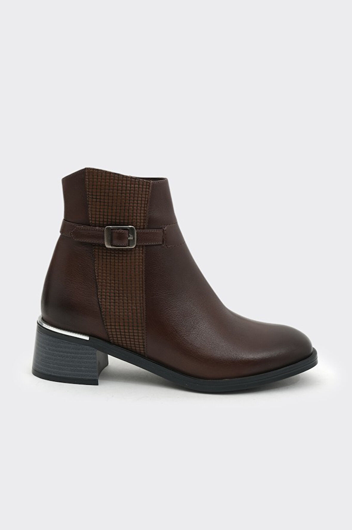 Hakiki Deri Kısa Topuklu Fermuarlı Kadın Bot 