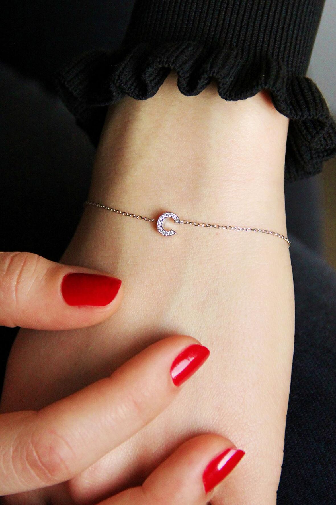 925 Ayar Gümüş C Harfi Bileklik