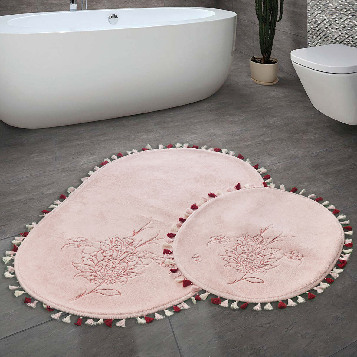 Alanur Home Sandra Nakışlı Oval Pamuklu 2 Li Banyo Paspası