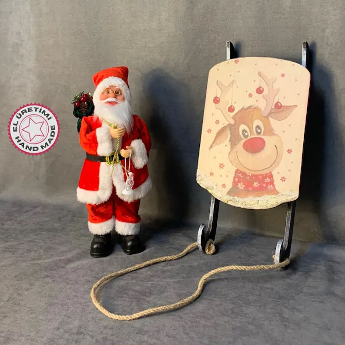 Uretti - Funda 1603 - El Yapımı Noel Baba Ve Ahşap Yılbaşı Kızağı