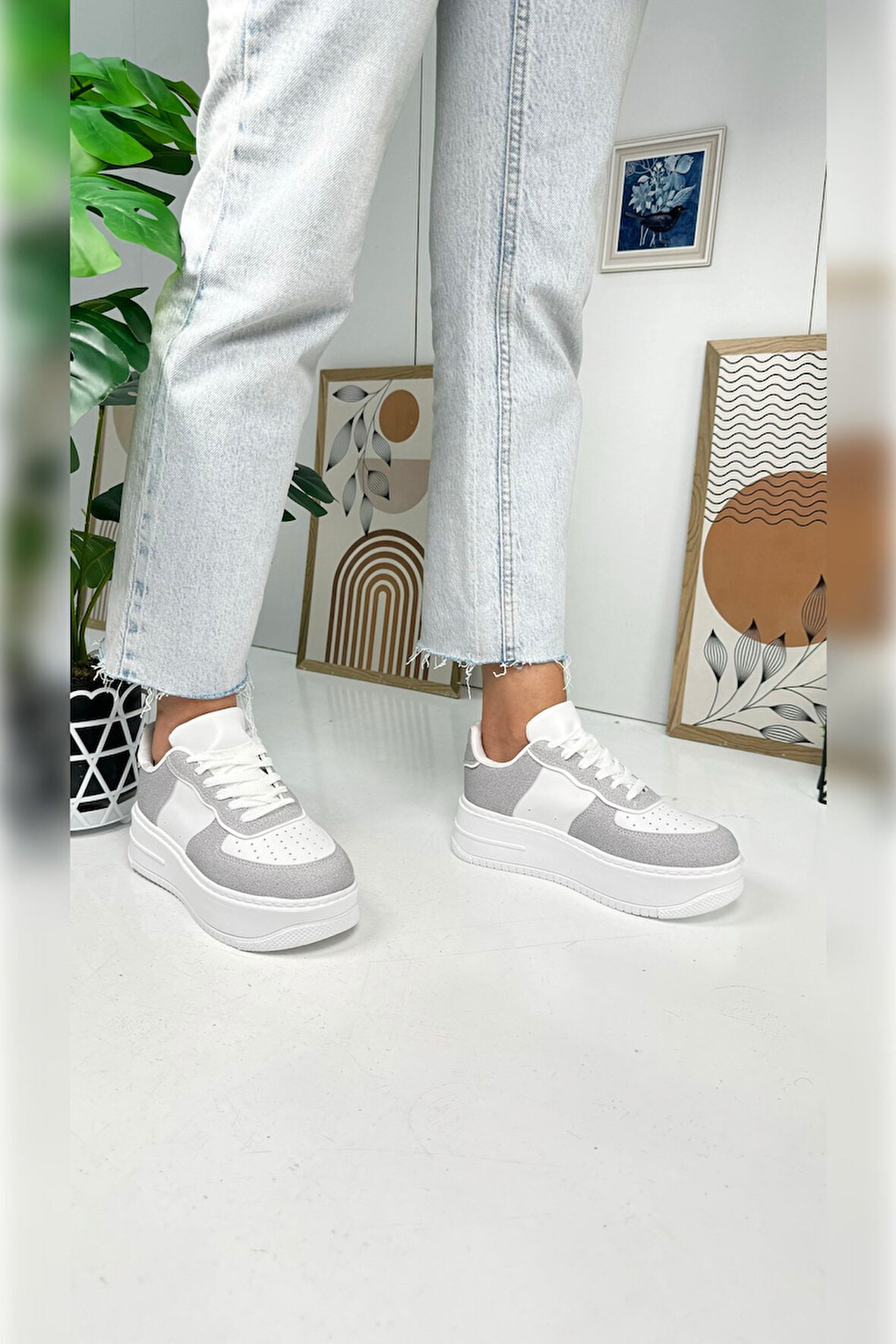 Günlük Kadın Sneaker Bağcıklı Hafif Kalın Yüksek Tabanlı Yürüyüş Nefes Alabilen Spor Ayakkabı 451