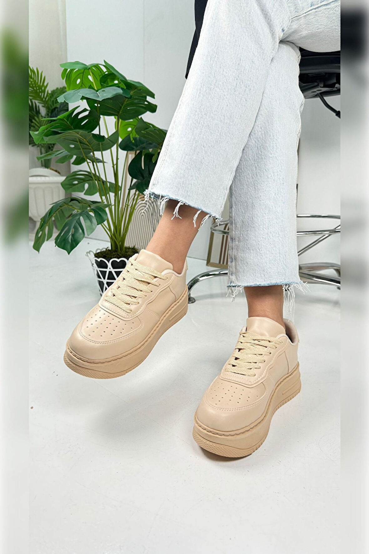 Günlük Kadın Sneaker Bağcıklı Hafif Kalın Yüksek Tabanlı Yürüyüş Nefes Alabilen Spor Ayakkabı 451