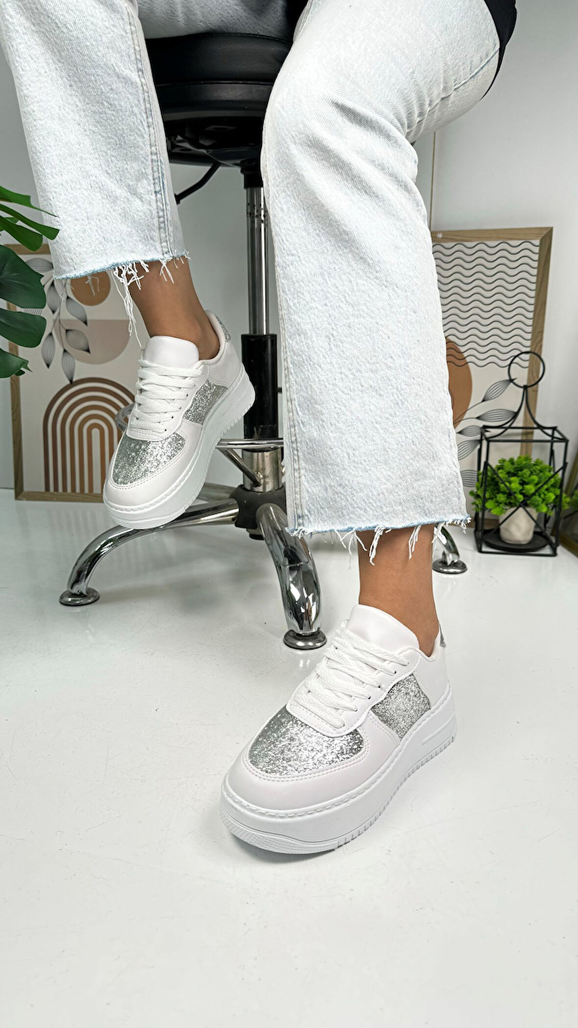 Günlük Kadın Sneaker Bağcıklı Hafif Kalın Yüksek Tabanlı Yürüyüş Nefes Alabilen Spor Ayakkabı 451