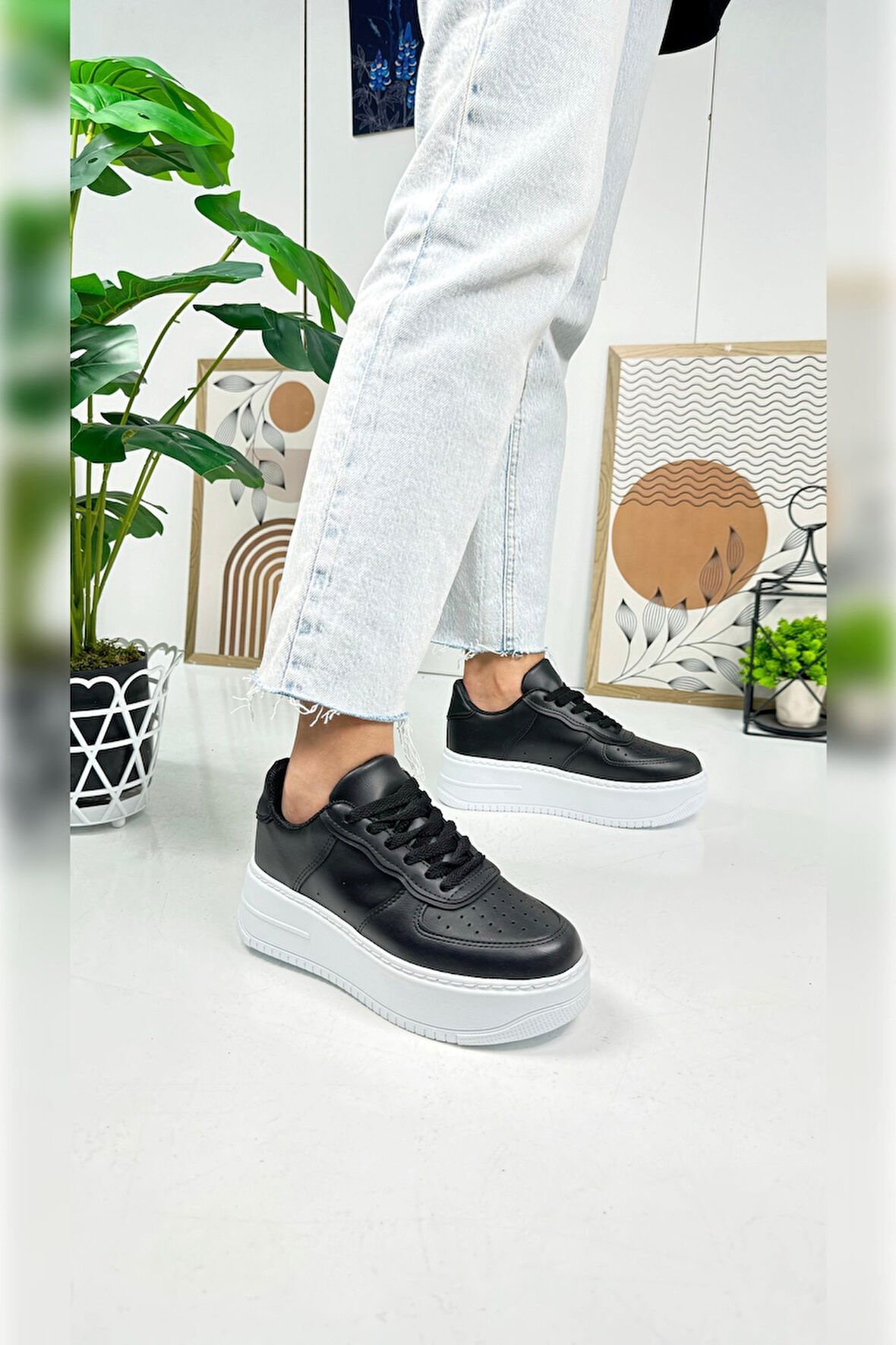 Günlük Kadın Sneaker Bağcıklı Hafif Kalın Yüksek Tabanlı Yürüyüş Nefes Alabilen Spor Ayakkabı 451