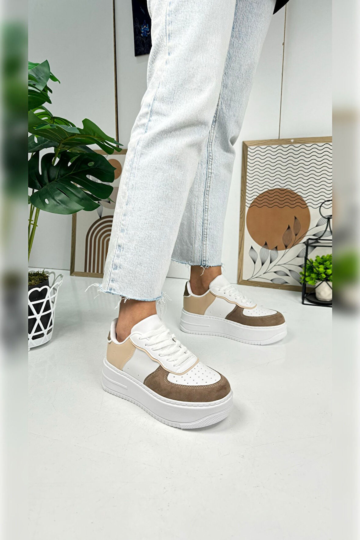 Günlük Kadın Sneaker Bağcıklı Hafif Kalın Yüksek Tabanlı Yürüyüş Nefes Alabilen Spor Ayakkabı 451