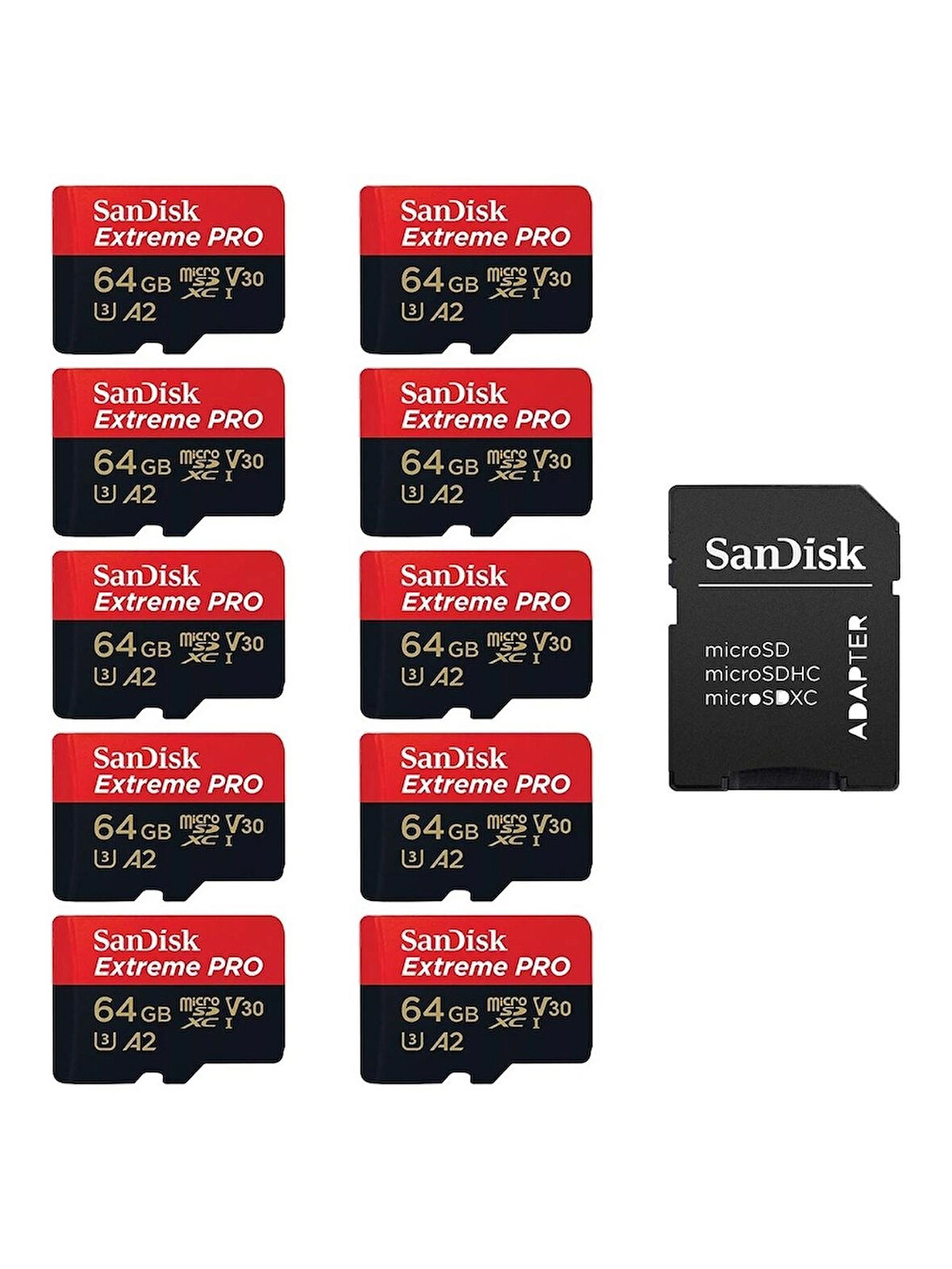 Sandisk 10'lu Paket 64GB Extreme Pro SDSQXCU-064G-GN6MA Mıcro-Sd Hafıza Kartı 24FİLM