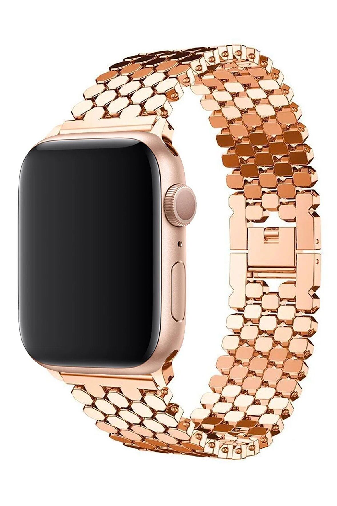 Megafox Apple Watch 2/3/4/5/6/7/8/Se Paslanmaz Çelik Bal Peteği Tasarım Kordon 38-40-41 Mm Uyumlu