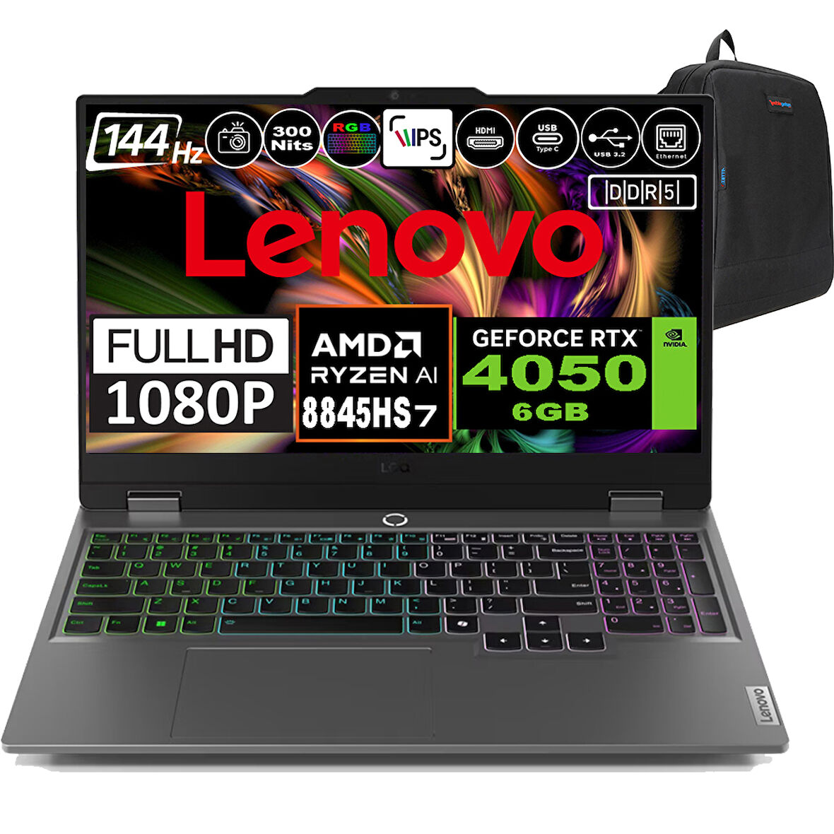 Lenovo Loq 15AHP9 Amd Ryzen 7 8845HS Ddr5 16GB 4tb SSD RTX4050-6GB 300NITS 15.6" 144Hz Fhd Freedos Taşınabilir Bilgisayar 83DX0093TRF04 + Zetta Çanta