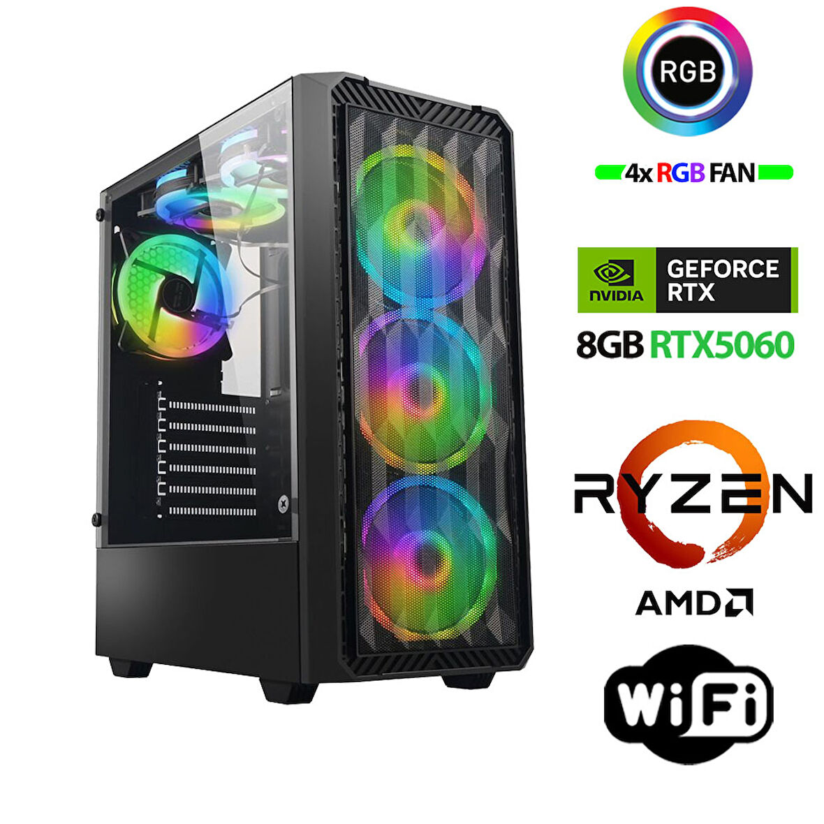 Xaser Velox x460 Ryzen 5 7600 16GB DDR5 Ram 1TB M.2 NVMe SSD 8GB RTX5060 Masaüstü Oyuncu Bilgisayarı