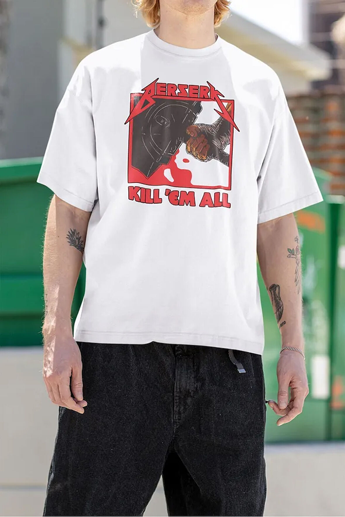 Berserk Kill 'Em All Baskılı Unisex Tasarım Tişört, Oversize Anime Tişört