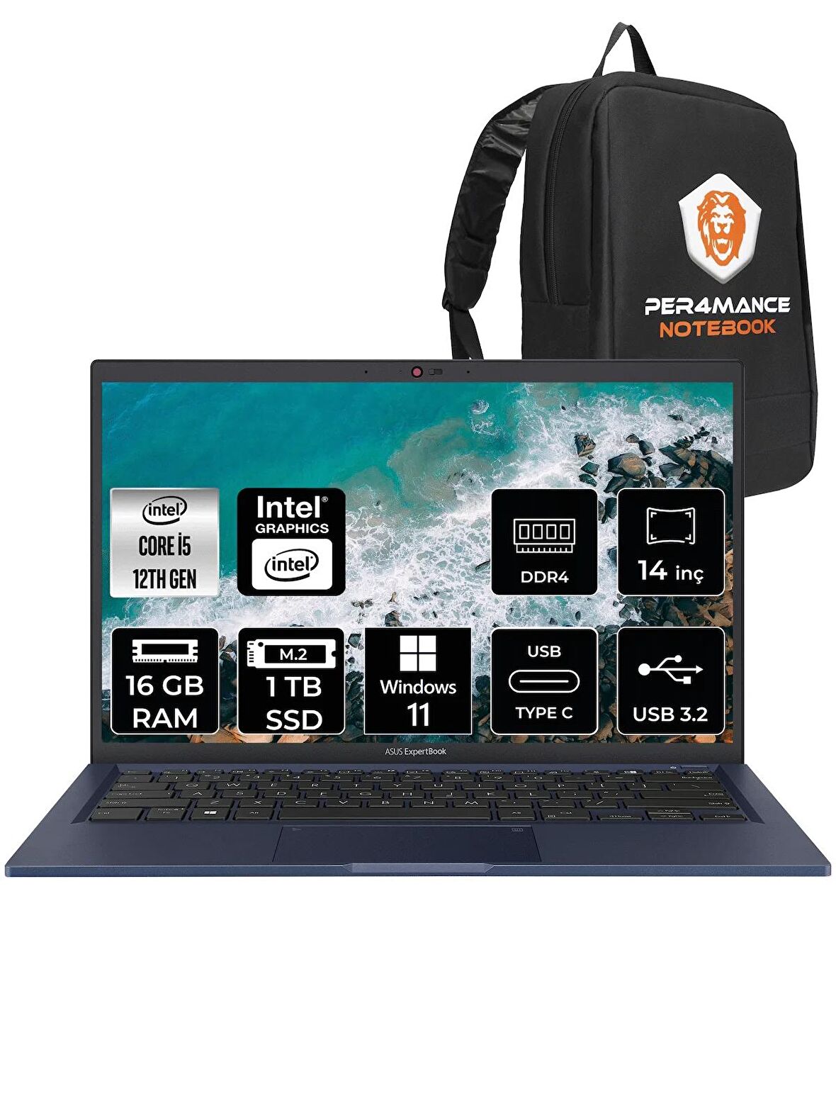 ASUS ExpertBook B1402CBA i5 1235U 16GB RAM 1TB SSD 14'' FHD W11HOME EB0373 & PER4 ÇANTA