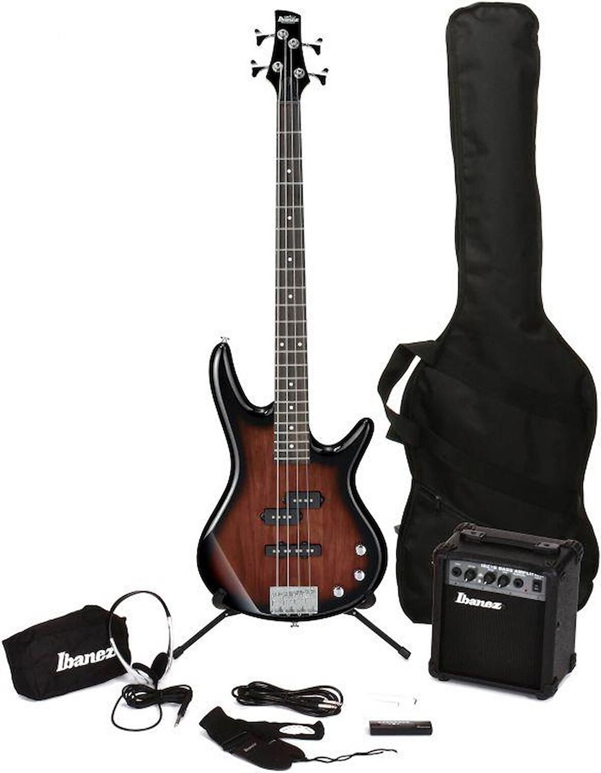 IBANEZ IJSR190U-WNS Walnut Sunburst 4 Telli Elektro Bas Gitar Seti Gigbag & Aksesuar Seti Dahil