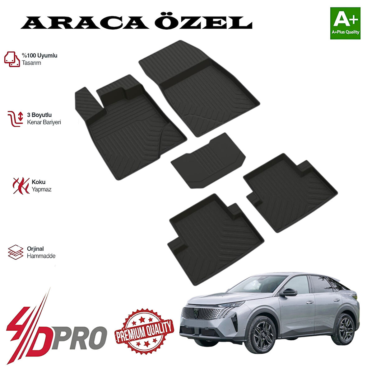 PEUGEOT 3008 HYBRIT 4-D HAVUZLU KAUÇUK PASPAS SİYAH 2024 2025 2026