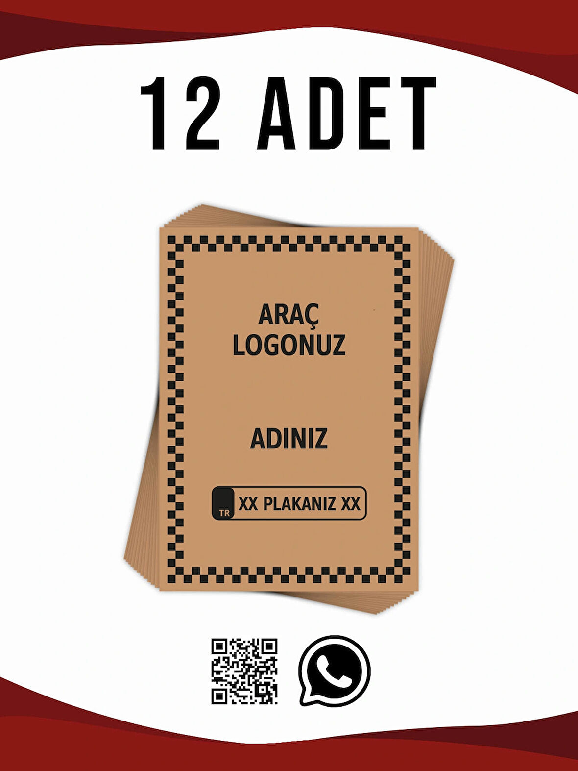 KİŞİYE ÖZEL TASARIMLI KRAFT OTO PASPAS 120 gr. 12 ADET 32x45 cm