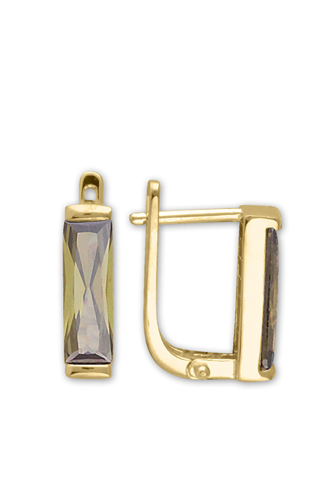 Oliv Taşlı Altın Çubuk Küpe