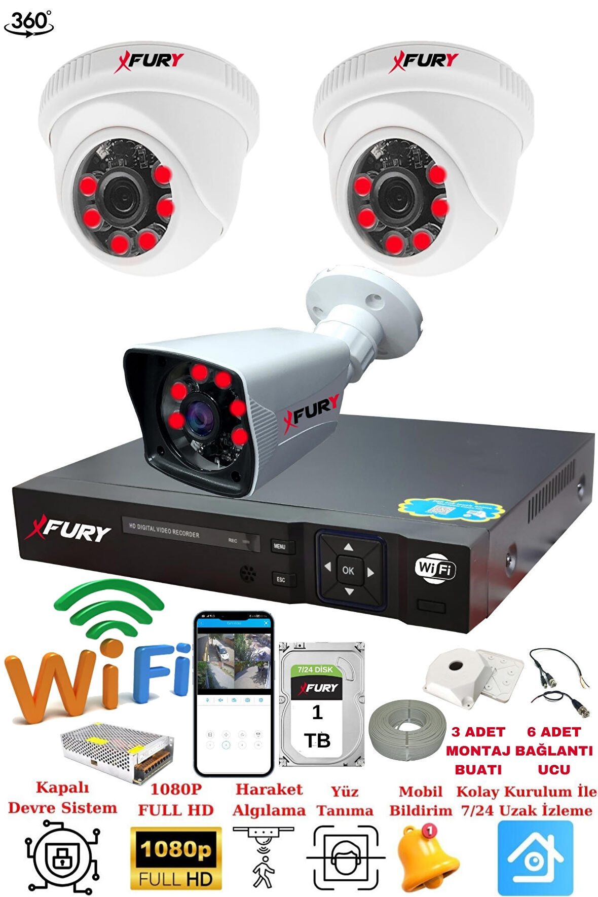 FURY 2 İç 1 Dış Kameralı 5mp Lens 2mp Görüntü Gece Görüşlü Full Hd Güvenlik Kamerası 14125525 1 TB