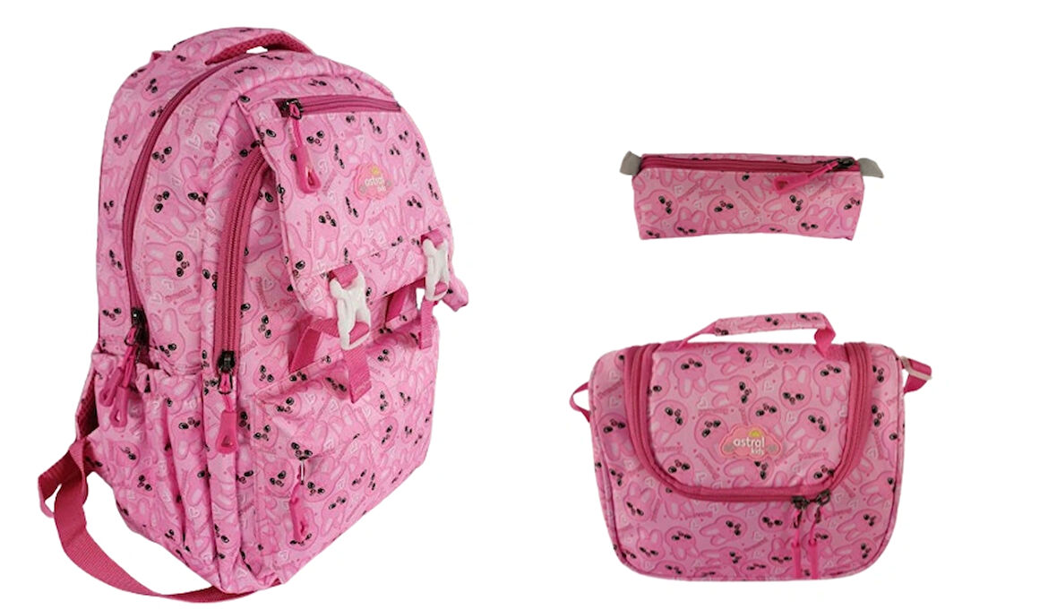 Astral Kids 3 Lü Set İlkokul Sırt Çantası Kız Desenli Çanta