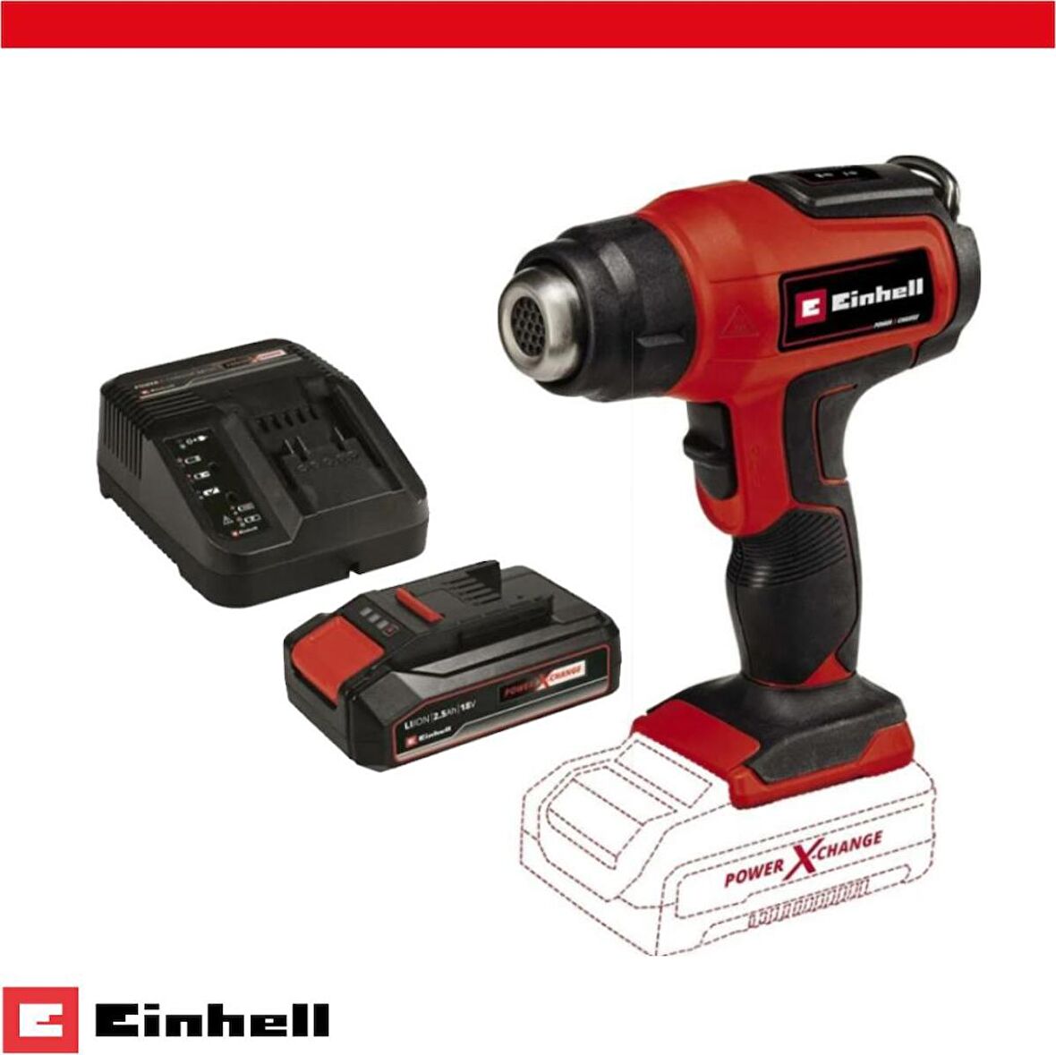 Einhell TE-HA 18 Li - Solo Akülü Sıcak Hava Tabancası Ve 18V 2.5 Ah PXC Starter Kit (Başlangıç Seti)