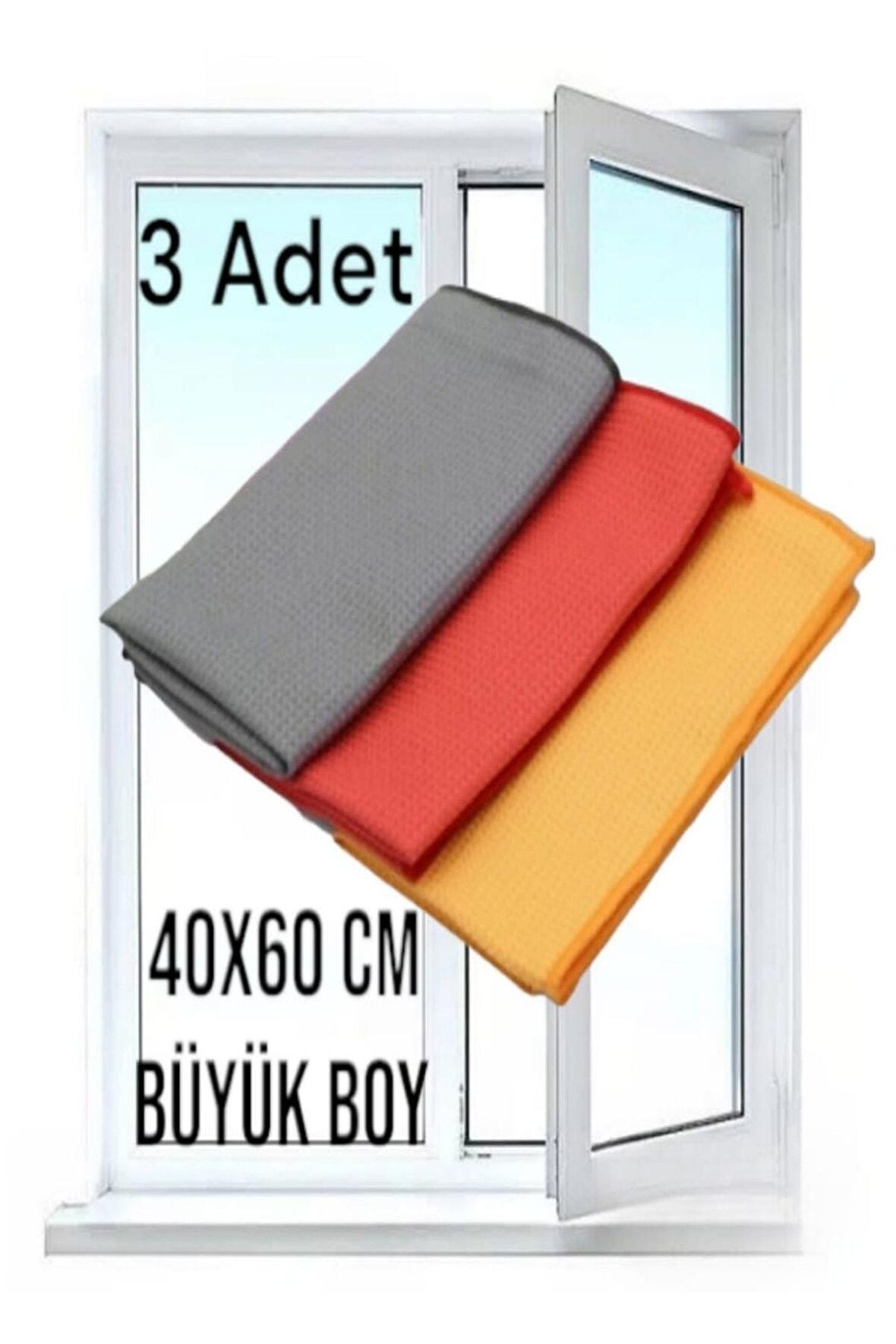 ( 3 Adet ) Büyük Boy Sihirli Mikrofiber Cam Ve Ayna Temizlik Bezi 40*60 Cm