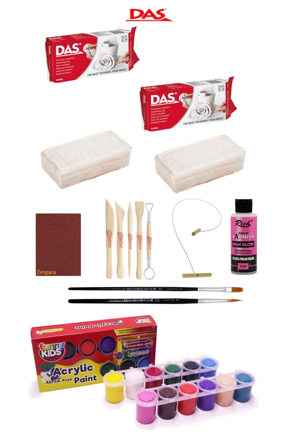 Das Beyaz Seramik Kili 2x500gr Rich Funny Kids 25 Ml Akrilik 12 Li Set