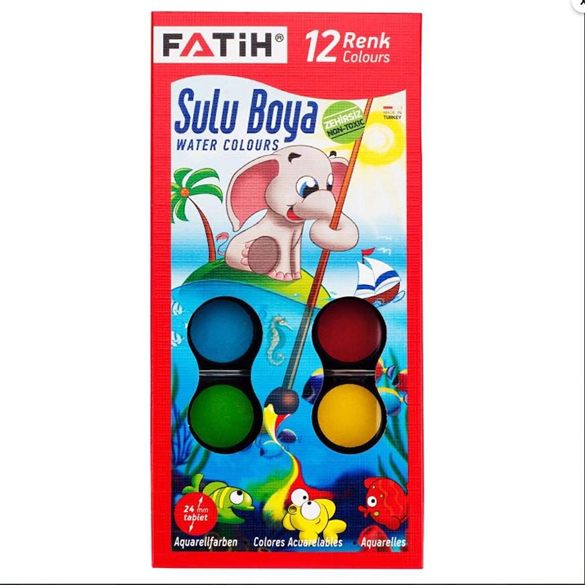 Sulu Boya 12 Renkli 24mm Orta Boy Fatih Sulu Boya 12 Renkli 24mm Orta Boy Fırça Hediyeli