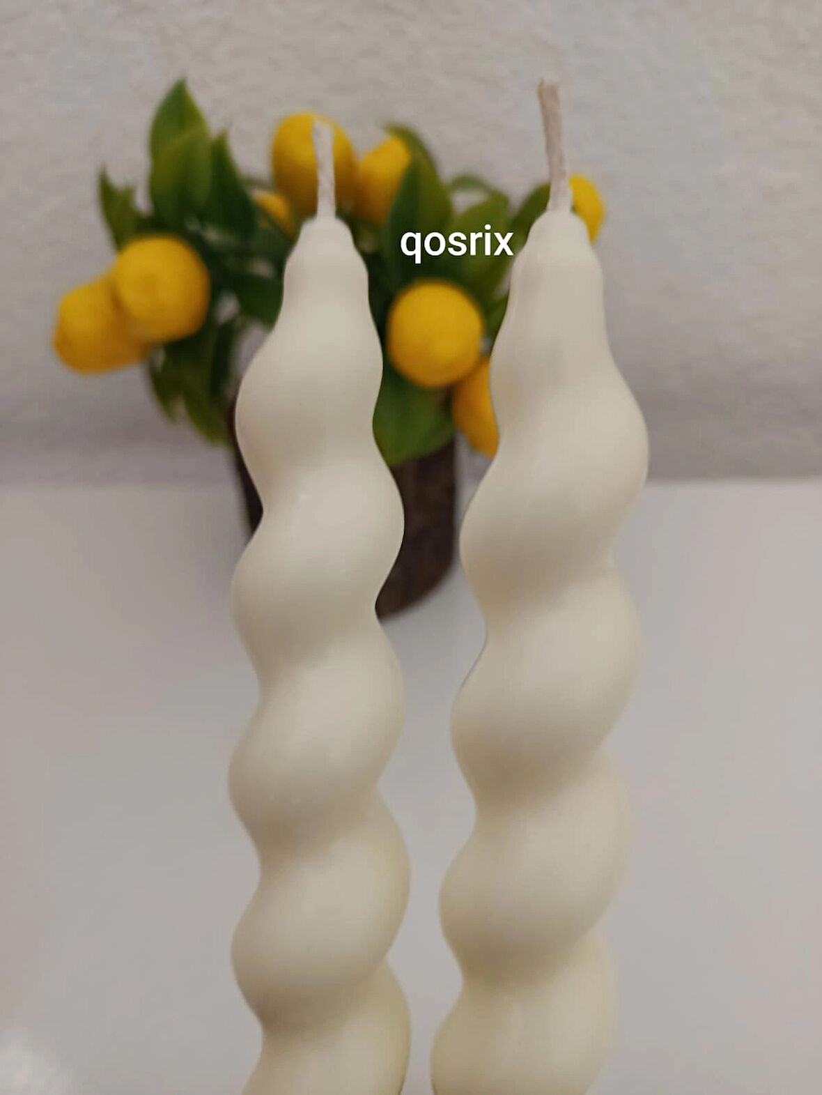 qosrix 2'li Açık Krem Italyan Burgulu Şamdan Soya Mumu Doğal Kokulu Uzun Çubuk Konik Burgu Spiral Mum Dekoratif