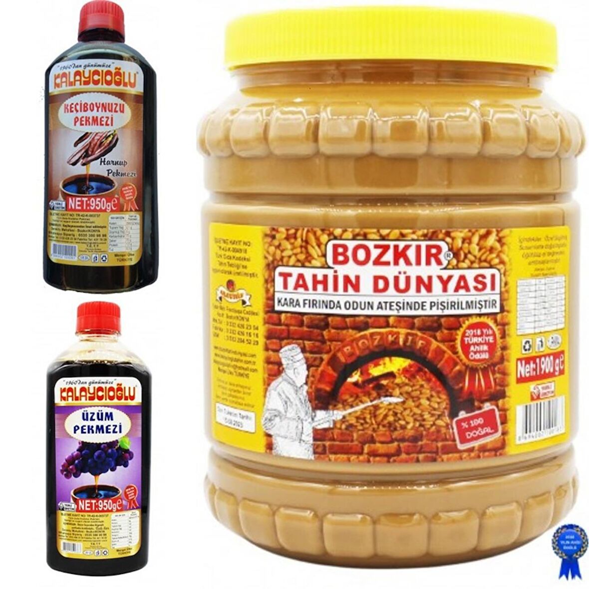 Bozkır Çifte Kavrulmuş Tahin (kepeksiz) 1900gr - Üzüm Pekmezi ve Keçiboynuz (harnup) Pekmezi 950gr